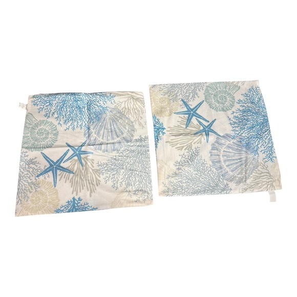 Other - Set of 2 Coastal Pillow‎ Covers 18x18 – Starfish Seashell Coral Print